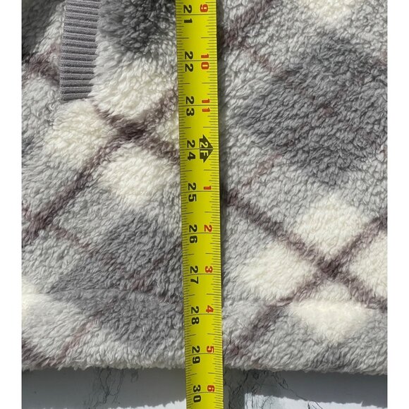Maurices Womens XL Plaid Fleece Pullover Sweater Gray White Polyester QuarterZip - Picture 4 of 7